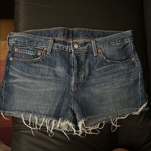 Levi's Dark Blue Distressed Denim Cutoff Shorts